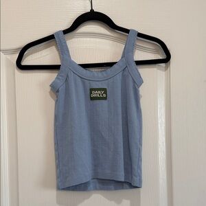 Daily Drills!!! XS/S Blue Ribbed Pointelle Tank with Logo Patch